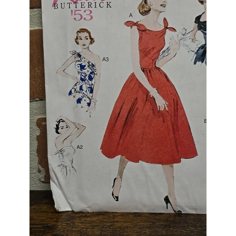 Butterick B5708 RETRO‎ 53 Flared Dress Shoulder Ties Sewing Pattern sz 6-14